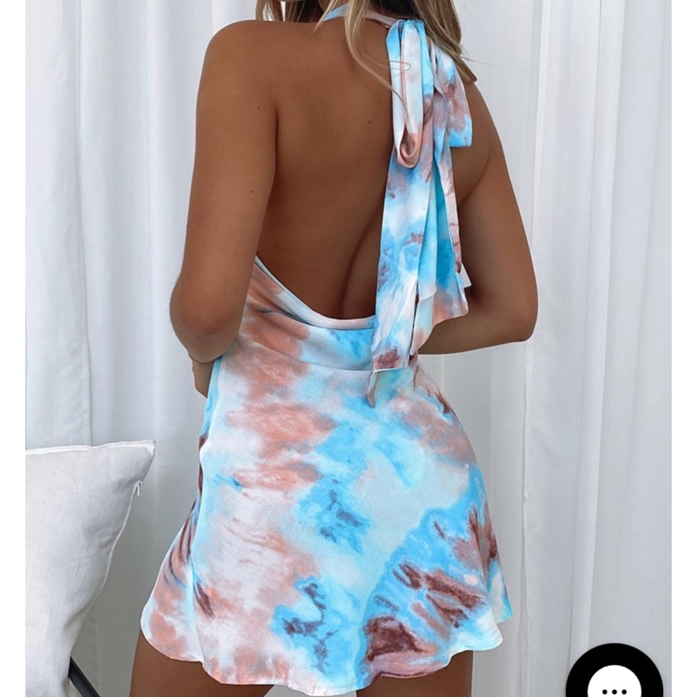 White Fox Boutique Mini Dress Blue Tie Dye